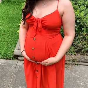 Orange Midi dress. (baby-bump friendly)